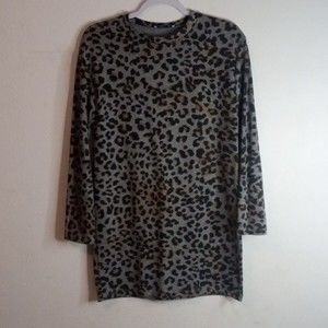 13-8 ZARA TRAFALUC gray black animal print ribbed knit top EUR/USA S MEX 26